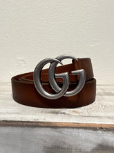 Gucci Brown Leather Silver GG Belt (size 95)