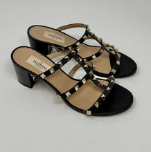 Valentino Shoes, Black Leather Rockstud Caged 60mm Slide Sandals (size 38)