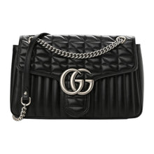 Gucci Bag, Black Calfskin Matelasse Aria Medium GG Marmont Shoulder Bag