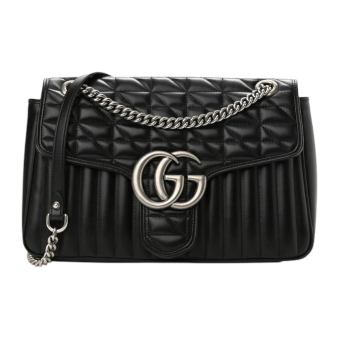 Gucci Bag, Black Calfskin Matelasse Aria Medium GG Marmont Shoulder Bag