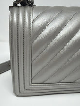 Chanel Bag, 2016 Silver Metallic Caviar Chevron Quilted Medium Boy Flap Bag