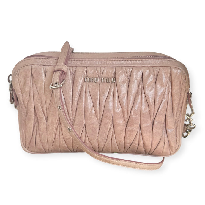 Miu Miu Bag, Blush Nude Vitello Lux Matelasse Double Zip Crossbody
