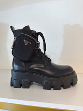 Prada Shoes, Black Monolith Leather and Re-Nylon Boots with Pouch (size 37)