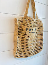 Prada Bag, Yarn Raffia Effect Crochet Logo Embroidered Tote Bag