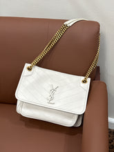 Saint Laurent Bag, Cream Lambskin Matelasse Monogram Medium Niki Chain Satchel