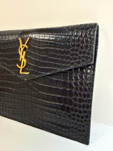 Saint Laurent Bag, Black Croc-Embossed Thin Envelope Uptown Clutch