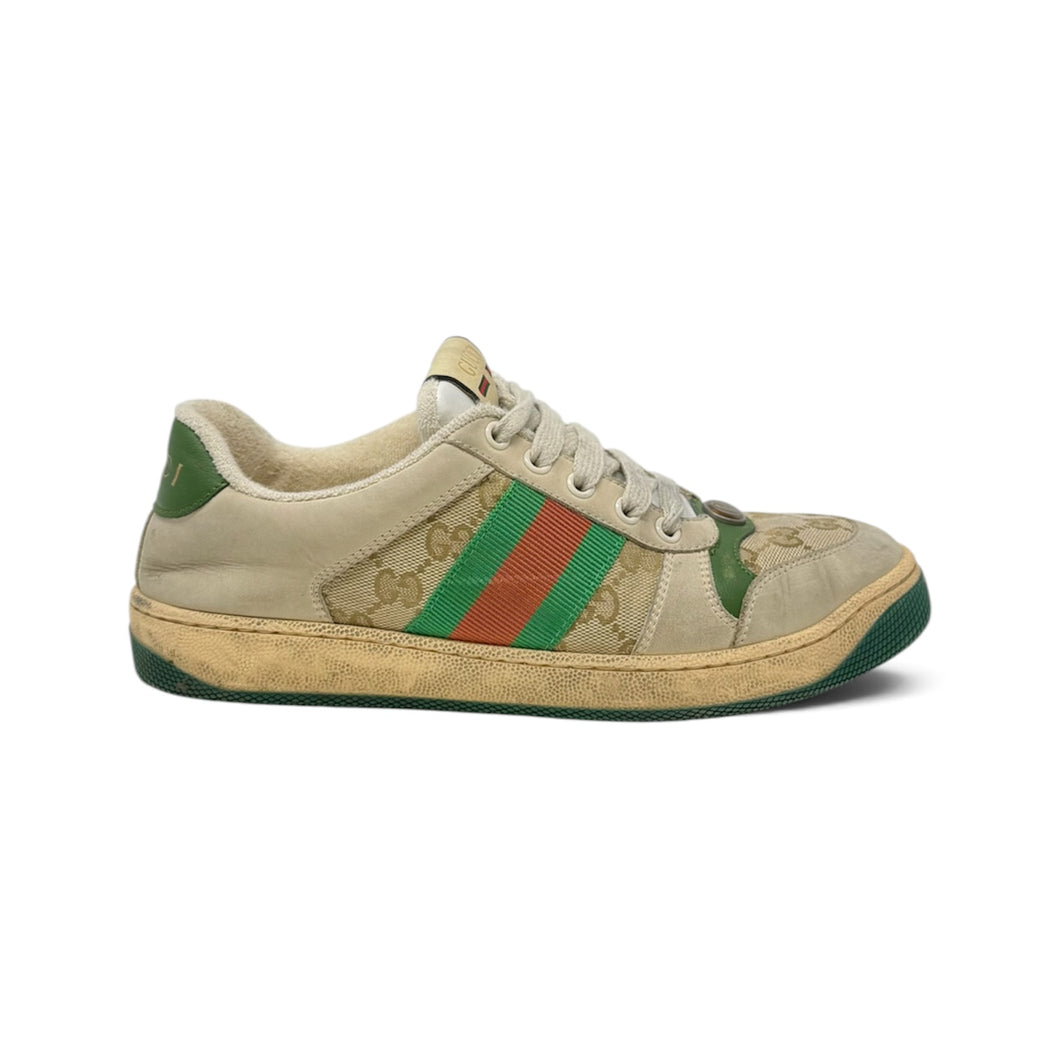 Gucci Shoes, Green Screener Suede, Distressed Leather & Canvas Sneakers (size 37)