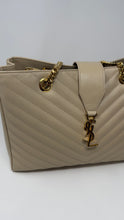 Saint Laurent Bag, Beige Grain De Poudre Matelasse Chevron Monogram Shopping Bag