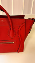 Celine Bag, Red Drummed Calfskin Leather Micro Luggage Tote