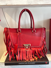 Valentino Bag, Red Smooth Leather Fringed Demilune Flap Satchel Bag