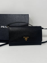 Prada Bag, Black Saffiano Leather Small Wallet on Strap