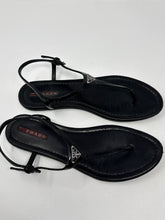 Prada Shoes, Black Leather Logo Thong Sandals (size 40)