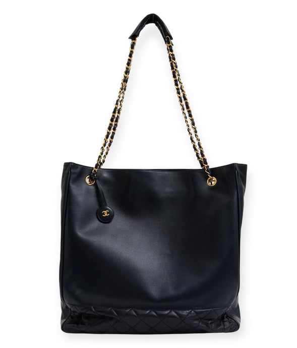 Chanel Bag, 1986 Black Lambskin Quilted CC Shopping Tote