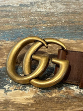 Gucci Brown Leather GG Gold Belt (size 100)