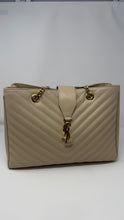 Saint Laurent Bag, Beige Grain De Poudre Matelasse Chevron Monogram Shopping Bag