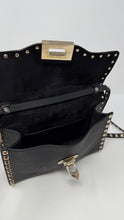 Valentino Bag, Black Pebbled Leather Rockstud Medium Shoulder Bag