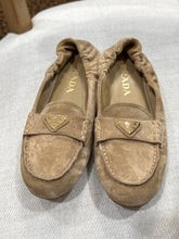 Prada Shoes, Tan Suede Logo Loafers (size 36)