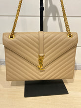 Saint Laurent Bag, Beige Grain De Poudre Matelasse Chevron Large Monogram Satchel