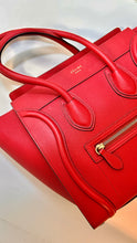 Celine Bag, Red Drummed Calfskin Leather Micro Luggage Tote