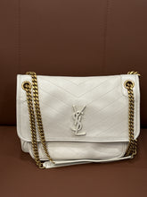 Saint Laurent Bag, Cream Lambskin Matelasse Monogram Medium Niki Chain Satchel