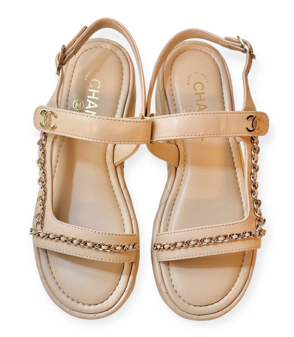 Chanel Shoes, 2025 Beige Leather Platform Sandals (size 38)