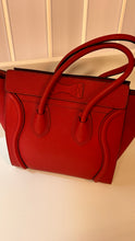 Celine Bag, Red Drummed Calfskin Leather Micro Luggage Tote
