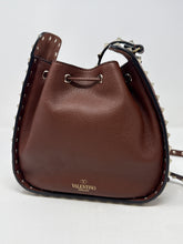 Valentino Bag, Brown Grained Calfskin Rockstud Bucket Bag