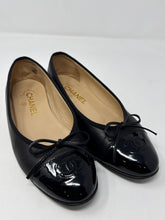 Chanel Shoes, Black Lambskin Patent Cap Toe Ballerina Flats (size 37)