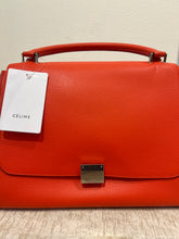 Celine Bag, Orange Red Calfskin Medium Trapeze Tote