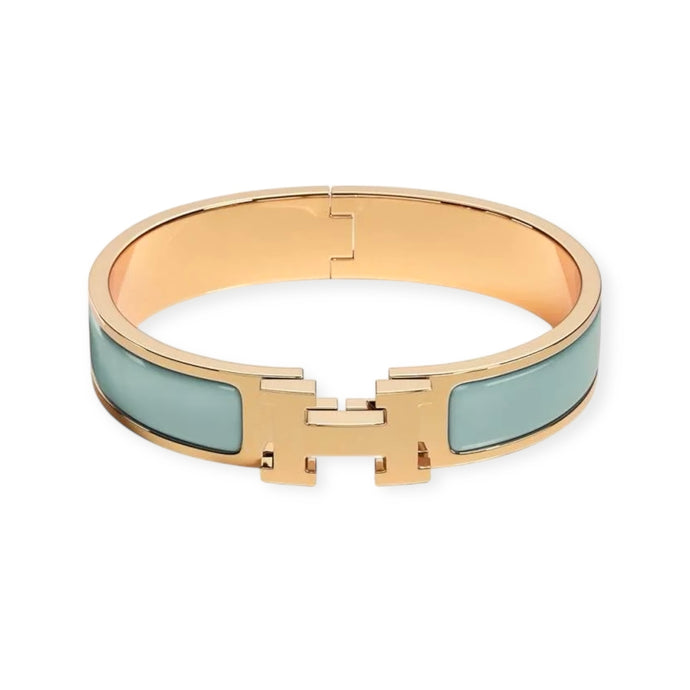 Hermès Light Blue & Gold H Clic Clac Bracelet