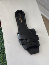 Saint Laurent Shoes, Black Leather Tribute Slide Sandals (size 36.5)