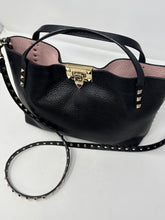 Valentino Bag, Black Leather Rockstud Small Tote Bag with Pink Interior