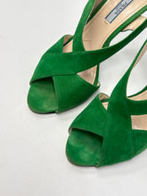 Prada Shoes, Green Suede Criss Cross Slingback Heels (size 39.5)