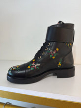 Louis Vuitton Shoes, Black Leather Floral Print Flat Ranger Boots (size 36.5)