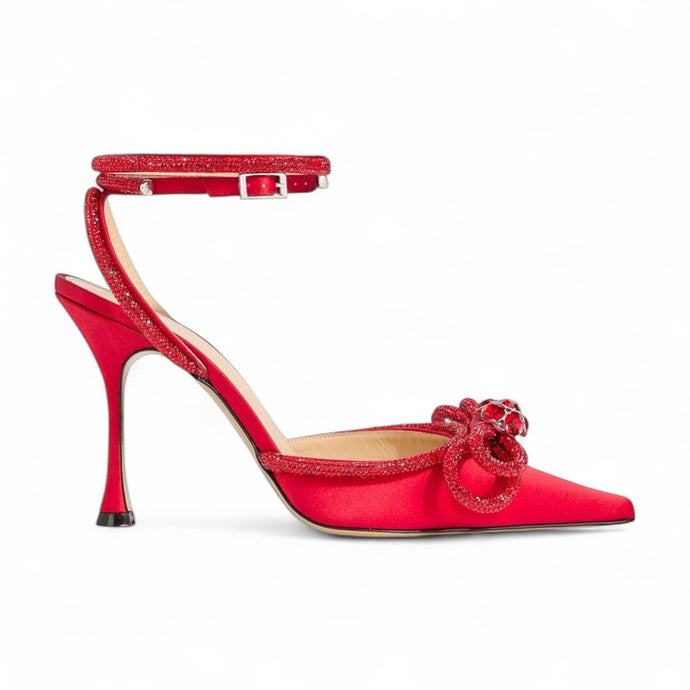 Mach & Mach Shoes, Red Double Bow Crystal-Embellished Satin Pumps (size 36.5)