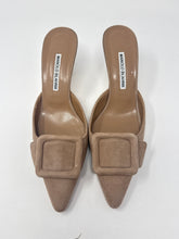 Manolo Blahnik Shoes, Sand Suede Maysale 70 Mules (size 39.5)