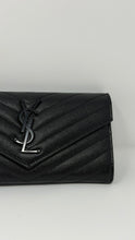 Saint Laurent Black Grain De Poudre Matelasse Chevron Monogram Large Wallet