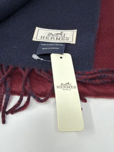 Hermès Navy & Bordeaux Double Face Cashmere Scarf