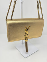 Saint Laurent Bag, Gold Metallic Leather Classic Monogram Tassel Small Flap Kate Bag