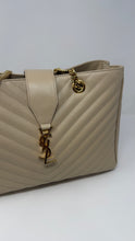 Saint Laurent Bag, Beige Grain De Poudre Matelasse Chevron Monogram Shopping Bag