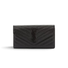 Saint Laurent Black Grain De Poudre Matelasse Chevron Monogram Large Wallet