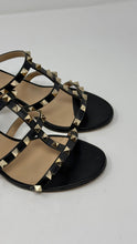 Valentino Shoes, Black Leather Rockstud Caged 60mm Slide Sandals (size 38)