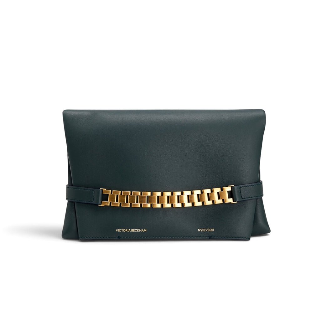Victoria Beckham Green Leather Chain Mini Pouch