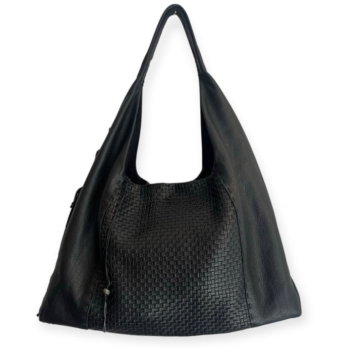 Henry Beguelin Bag, Black Intrecciato & Smooth Leather Hobo Bag