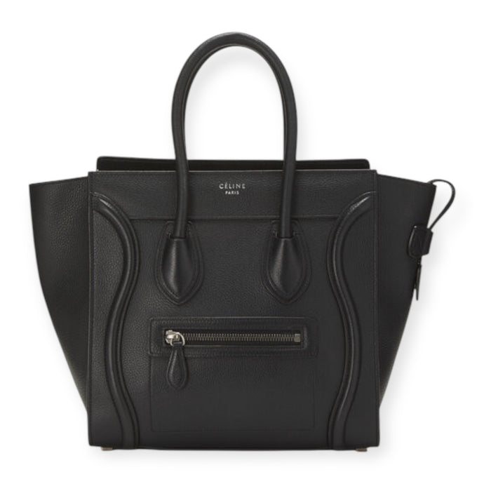 Celine Bag, Black Drummed Calfskin Luggage Tote