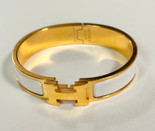 Hermès White & Gold H Clic Clac Bracelet