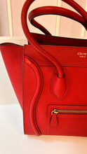 Celine Bag, Red Drummed Calfskin Leather Micro Luggage Tote