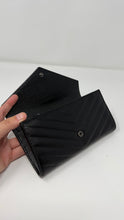 Saint Laurent Black Grain De Poudre Matelasse Chevron Monogram Large Wallet