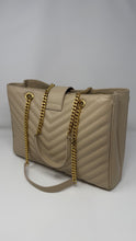 Saint Laurent Bag, Beige Grain De Poudre Matelasse Chevron Monogram Shopping Bag