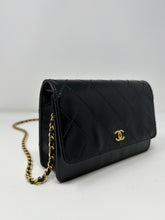 Chanel Bag, 2004 Black Glazed Calfskin Quilted Wallet on Chain